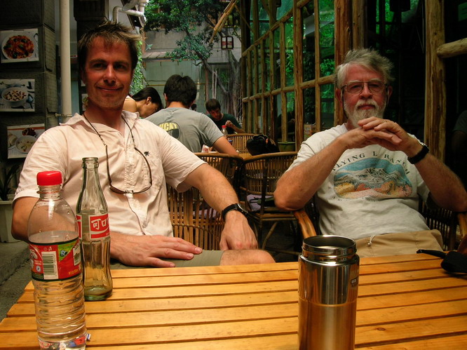 Glenn and Elmer in Sim\'s Guesthouse. Chengdu, China.